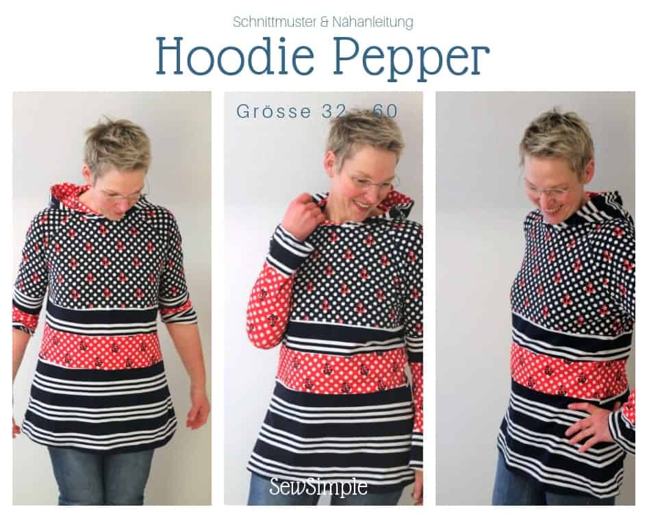 Kapuzenpullover nähen | Schnittmuster für Hoodie Pepper – Größe 32 - 60