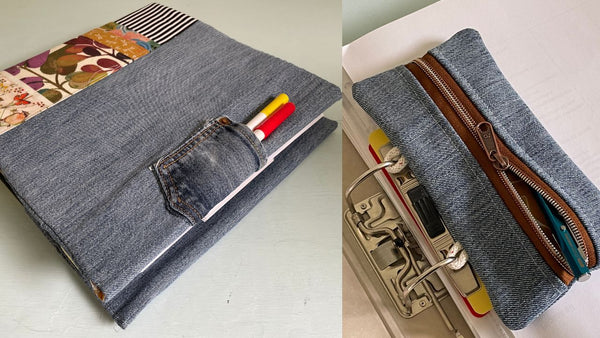 Ordnerhülle nähen: Jeans-Upcycling meets Quilt-as-you-go
