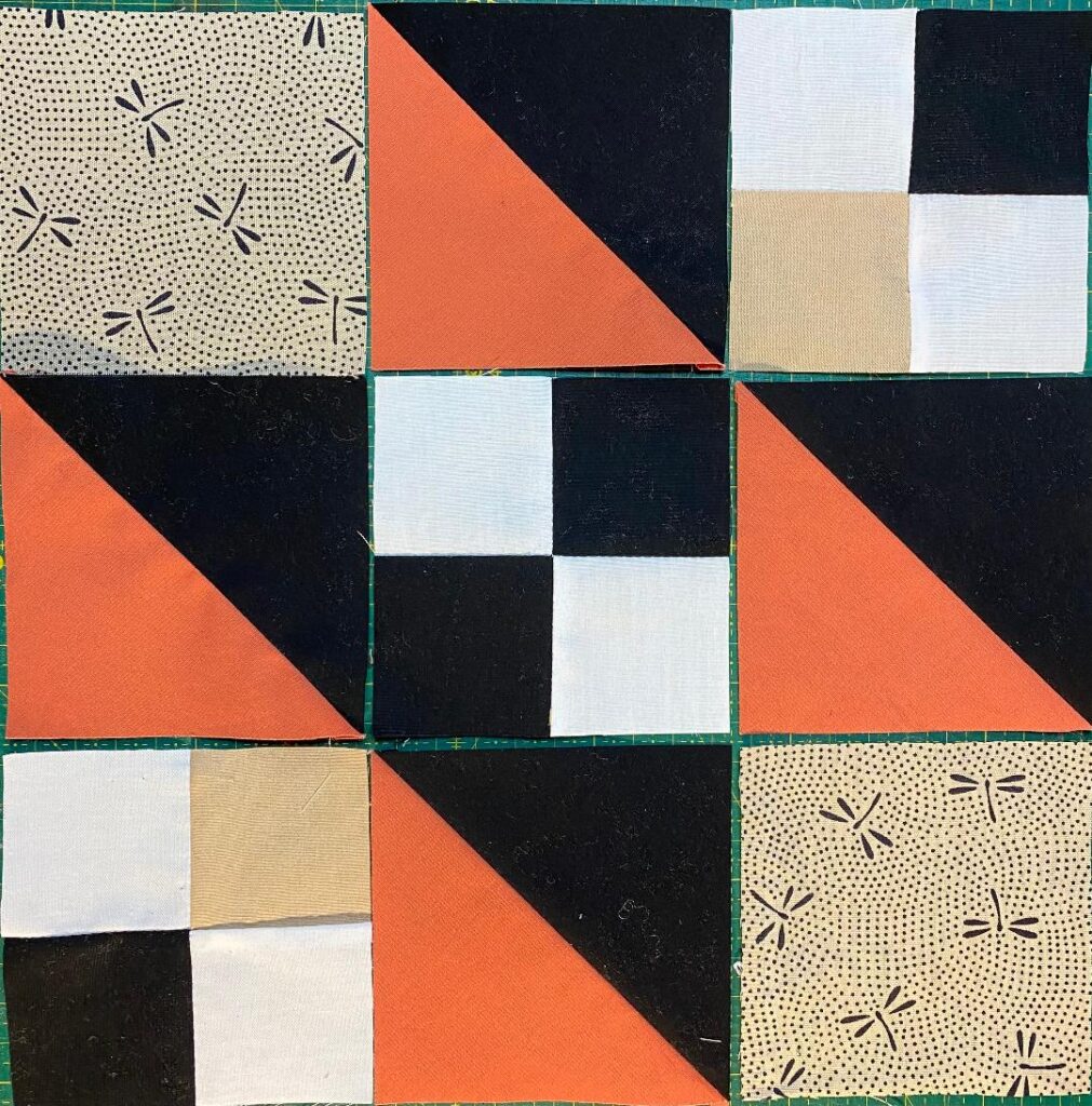 Jakobsleiter-Patchwork aus Quadraten und Dreiecken nähen- Variation 9