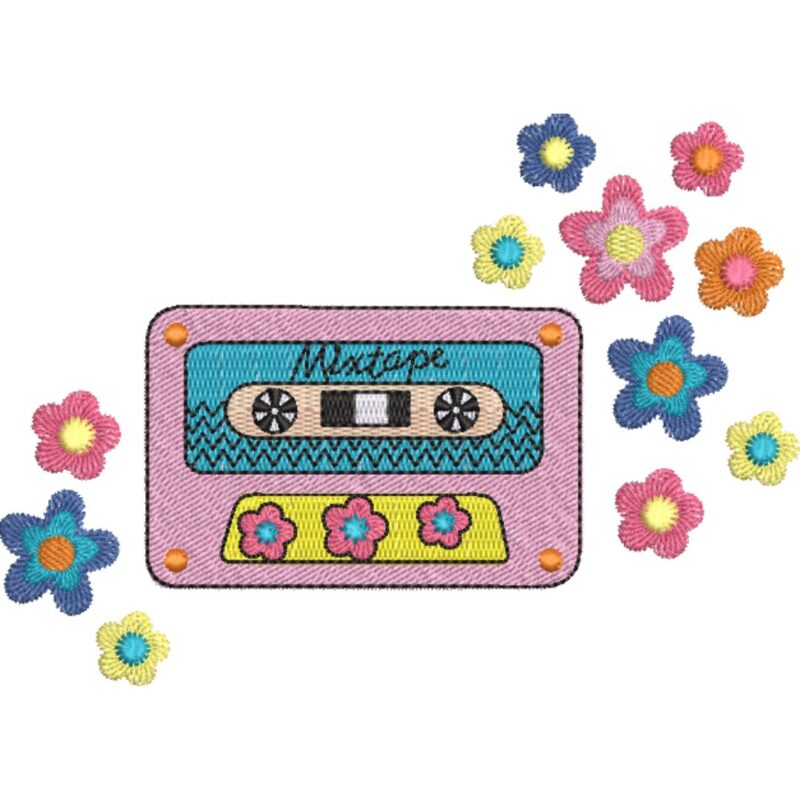 Stickdatei Kassette, Stickmotiv Tape, Stickdatei retro